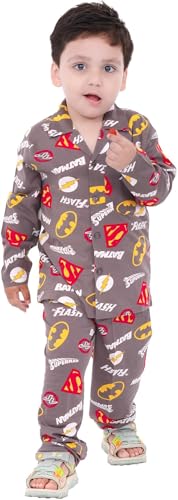 Image of TONY & JONY Summer Casual Wear Self Design Cartoons Printed Full Sleeve 100% Pure Cotton Kid's Top Bottom Set /Night Suit