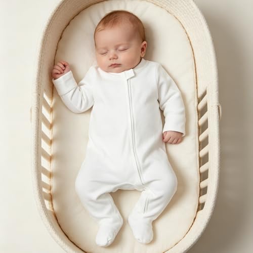 Image of Aablexema Baby Footie Pajamas with Mittens - 3Pcs Infant Cotton Footed One Piece Sleepwear Outfits