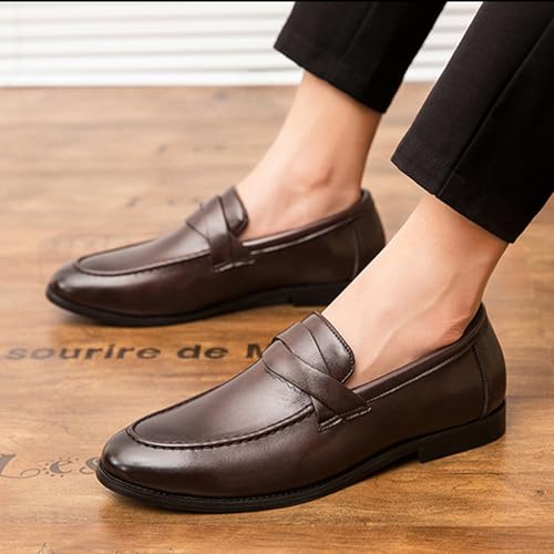 Men's Leather Chunky Heel Slip-On Loafers Stylish Round Toe Business Casual Dress Shoes Suitable for Dance, Party, Office, Wedding3