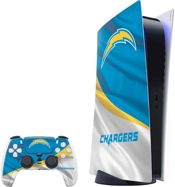 Skinit Decal Gaming Skin Compatible with PS5 Bundle - Officially Licensed NFL Los Angeles Chargers Black & White Design