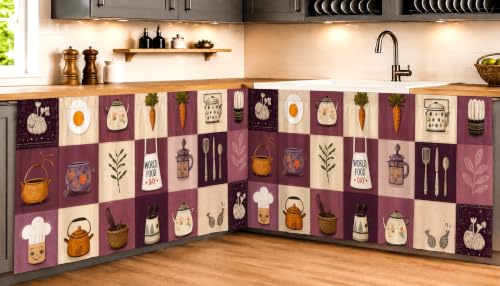 Image of Premium Printed Kitchen Sink Curtain | Washable & Dustproof Rod Pocket Counter Skirt | Perfect For Any Sink,Counter | Multicolor Cooking Theme for Home & Kitchen (150cm X 70cm) (2, Purple Kitli)
