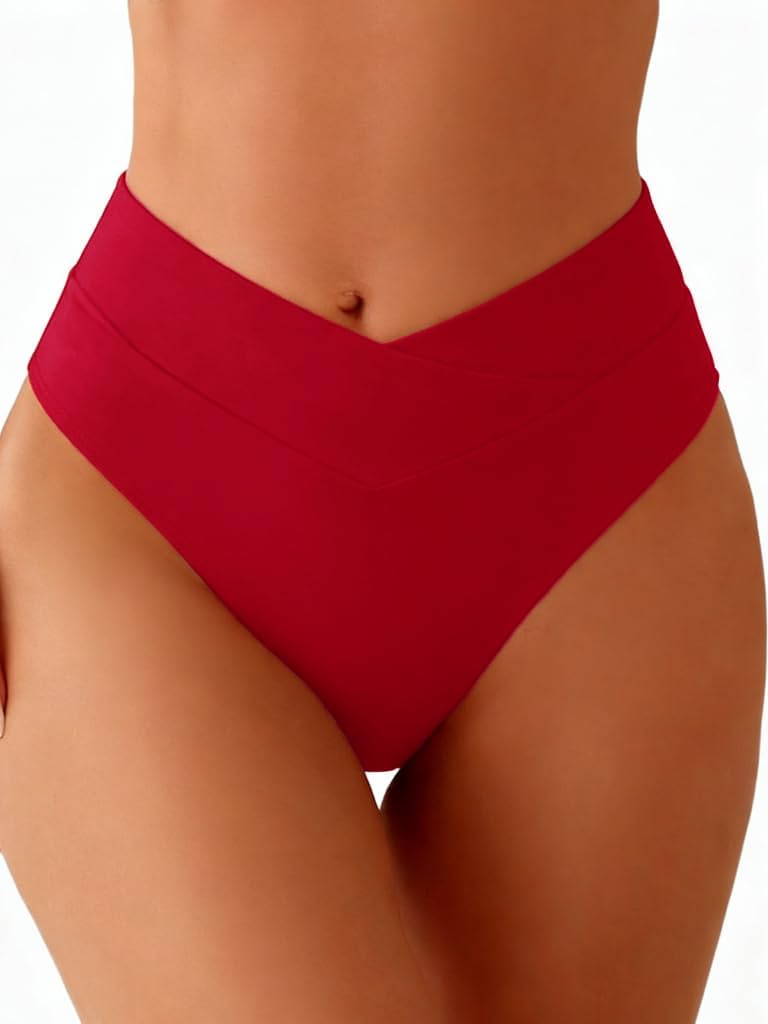 Women's Sexy High Waisted Thong V Cut Bikini Bottom Cheeky Brazilian Swimsuit Bottom - Image 2