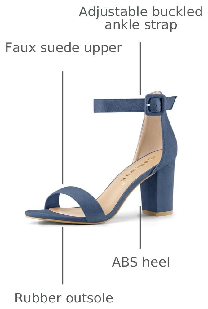 Image of Allegra K Women's Open Toe Chunky High Heel Buckle Ankle Strap Sandals | 3 3 /8 inches Heels with Faux Suede, Comfortable Block Heels Sandal for Women, Summer Dressy Shoes