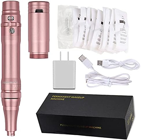 Permanent Makeup Rotary Tattoo Machine Eyebrow Pen Machine with 10PCS Needles For Eyebrows,Lips,Eyeliners B950b (Rose Gold)