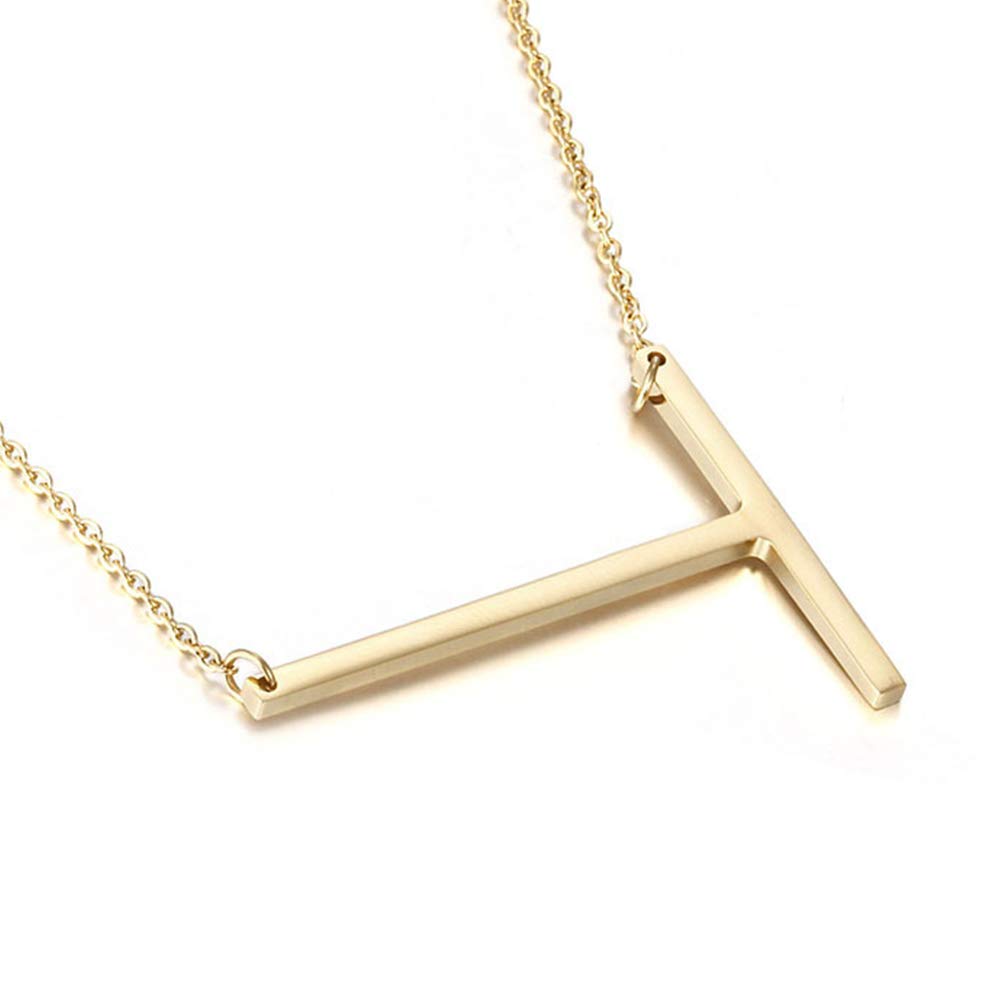 MOMOL Sideways Initial Necklace 18K Gold Plated Stainless Steel Large Big Letters Pendant Necklace Script Name Monogram Necklaces for Women