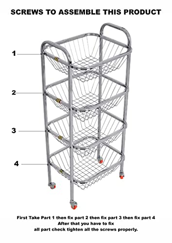 Image of Stainless steel kitchen Vegetable Basket Storage Trolley with 4 Wheel | Fruit Basket | Vegetable Basket | Onion Potato Rack for Kitchen | Vegetable Stand for Kitchen (34x14x12 10 MM)