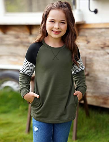 Image of SELINK Girls Big Kids Long Sleeve Striped Color Block Pocket Tees | Casual Loose Fit With Side Pockets,Soft Stretch Polyester Blend For Big Girls Daily&Back To School Wear