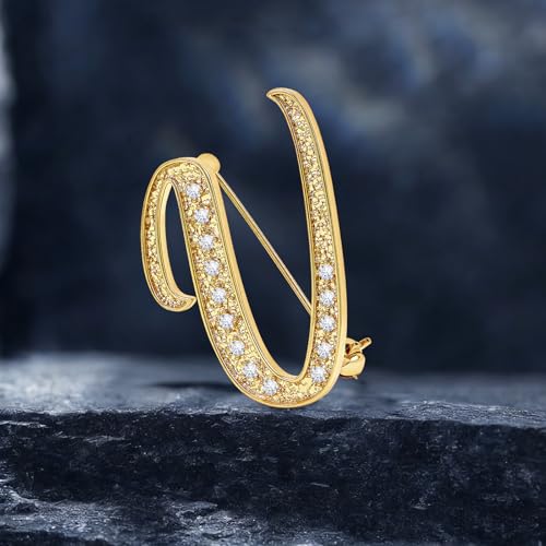 Image of Cicy Bell A-Z Initial 26 Letter Brooch Pins 18k Gold Plated Cubic Zirconia Breastpin Name Personalized Gifts for Women Men