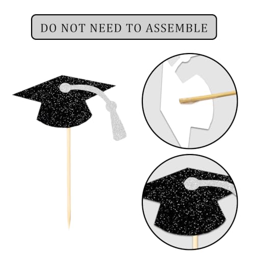 Image of Class of 2026 Glitter Graduation Cupcake Topper, Food /Appetizer Picks for Graduation Party (Silver)