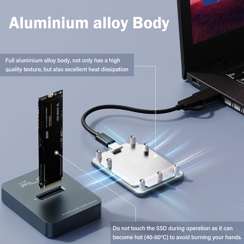 Image of M.2 NVMe SATA to USB Dock 10Gbps SSD Reader Adapter Aluminum Case | Supports M /B+M Key PCIE and NGFF SSD Docking for External Storage & Data Recovery, Size for 2230-22110 Enclosure, Laptop, PC
