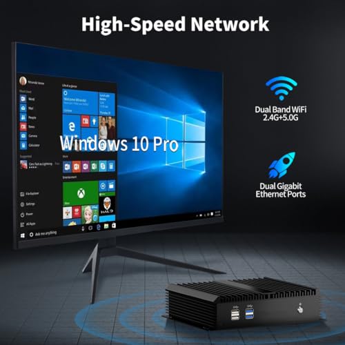 Image of Thdeukoty Fanless Mini Industrial PC, Desktop Computer Core i5-4200U Windows 10 Pro, 16GB RAM 256GB SSD, 2xNICs, 2*COM RS232, 4xUSB3.0, Dula-Band WiFi, HDMI /VGA Ports, Gigabit LAN, Auto Power On