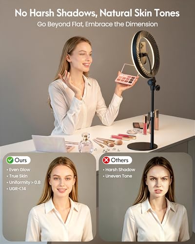 Image of Desktop Ring Light for Zoom Meetings - 10.5' Computer Ring Light with Stand and Phone Holder for Laptop Video Conference /Online Video Call /Make up /Video Recording /iPhone Photo Lighting