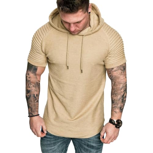 Sweat à capuche manches courtes homme haut casual couleur unie tendance