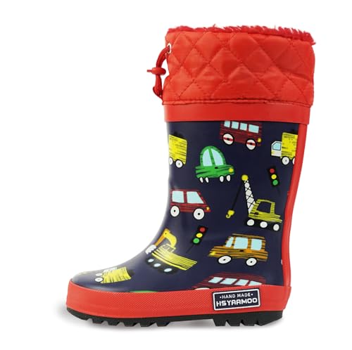 Best Winter Rain Boots for Toddlers: Top Picks! 13 HSYAAMOO Kids Warm Lined Rain Boots with Drawstring – Waterproof Rubber Rain Boots for Boys, Non-Slip Wellies with Car & Truck Pattern