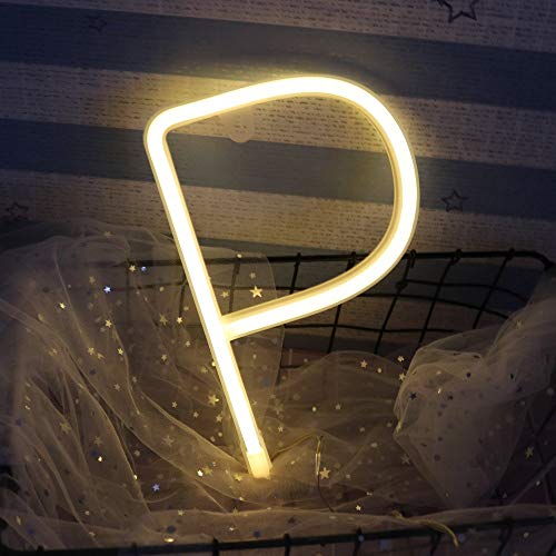 Image of ENUOLI LED Letters Neon Lights Alphabet Marquee Words Night Lights(P) | Party Lamp Battery /USB Operated Best for Wall Kids Living Room Bedroom Wedding Birthday Party Christmas Decorations