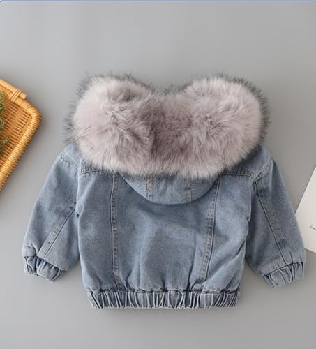 Girls' Classic Faux Fur Collar Denim Jacket Hooded Thicken Fleece Lined Jean Coat Plush Winter Hoodie Outwear4