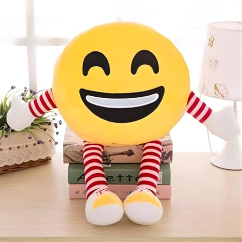 Image of Fun4you - Smiley Soft Toy with Legs - Cute Plush Pillow for Kids, Soft Stuffed Cushion, Hugable Smile Toy for Bedroom Decor & Gift (Yellow, 35 cm)