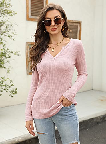 Image of Farktop Womens Long Sleeve Tops Henley V Neck Lightweight Pullover Sweaters