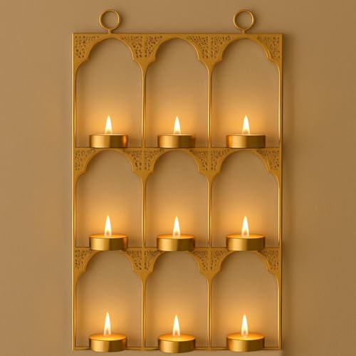 Image of CraftVatika Tealight Candle Holder Festive Decor,Wall Mounted Iron Tealight Candle Holder Stand Frame for Home Christmas Diwali Decoration Items, Diwali Gift Items, Wall Decor, Pooja Decoration Items