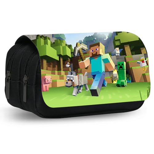 YCVBCY Mine-Craft Portatodo Doble Niño Estuche Infantil Lapicera Grande Estuche de Lápices para Niños Papelería para Niños Ideal para Niños en Edad Escolar