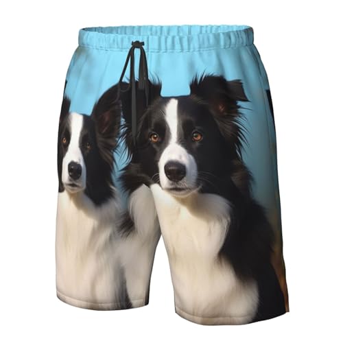 Border Collie Men's Swim Trunks Quick Dry Board Shorts with Pockets Casual Drawstring Beach Shorts4