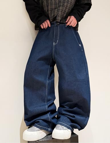 QGRSWBC Blue Jeans Men Baggy Y2k Hip Hop Wide Leg Skater Denim Pants Vintage Casual Loose Fit Long Trousers — view 3