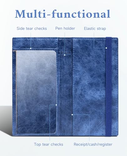 Image of Zreal Checkbook Cover for Men & Women, Premium Vegan Leather Checkbook Holder for Top & Side Tear Duplicate Checks with RFID Blocking (Distressed Blue)