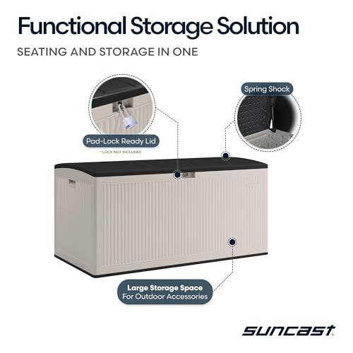 Suncast XL Deck Box, 160 Gal, Resin Reeded, Lockable, Iron Ore, French Gray - image 5