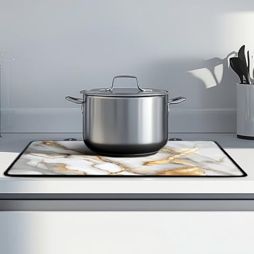 Image of Poceacles Stove Top Cover for Electric Stove, Stove Mat for Glass Stove Top, Heat Resistant Oil Resistant Cooktop Protector Cover for Kitchen Decor, White Gold Marble