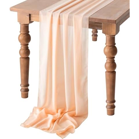DOLOPL Champagne Chiffon Table Runner Wedding Table Runner,29x120 inches Gauze Table Runner,Rustic Sheer Table Decor for Romantic Bridal Shower, Baby Shower, Birthday Party Cake Table Cover