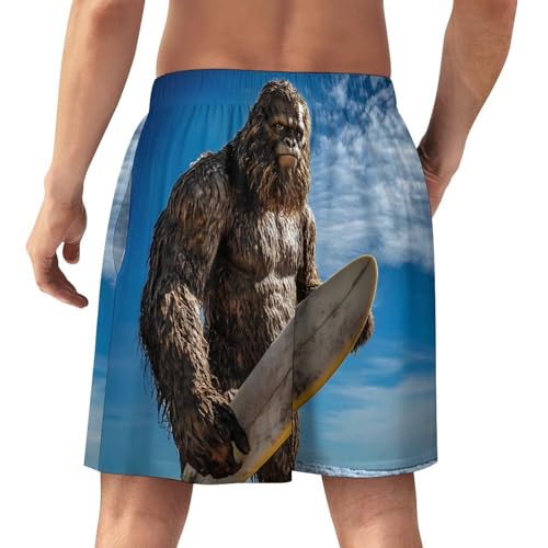 Bigfoot Surfing Beach Men's Pajama Bottoms Lounge Pj Shorts Stretch Sleep Shorts for Home Vacation Beach3