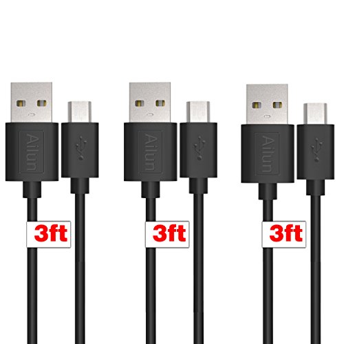 Micro USB Cable,[3ft3Packs] by Ailun,High Speed 2.0 A Male to Micro B Sync & Charging Cable,with 56k Ohm Pull-up Resistor,for Smartphone&Tablets,for Bluetooth Headphones/Headset [Black]