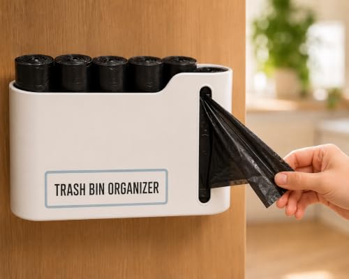 Image of Leawall Punch-Free Wall-Mounted Garbage Bag Storage Box - Plastic Kitchen and Household Drawable Trash Bag Dispenser,No-Drill Install Organizer for Kitchen,Bathroom and Office (2 Pcs Holder)