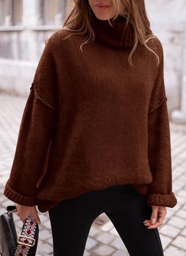 PRETTYGARDEN Women's Knit Oversized Sweater Fall Fashion Casual Long Sleeve Turtleneck Chunky Pullover Tops Winter Clothing