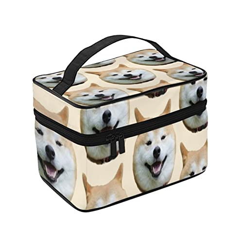 化粧ポーチ メイクポーチ かわいい 柴犬頭笑顔 コスメ収納 便携式 化粧バッグ 化粧箱 プロ用 化粧ケース 持ち運び メイクボックス 大容量 化粧品収納バッグ 洗面用具入れ 旅行 出張用 軽量 小物入れ 化粧道具 カバー付きのファスナー
