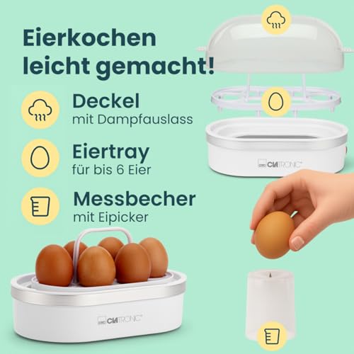 Clatronic® Eierkocher 6 Eier | mit akkustischem Signal (Summer) | inkl. Messbecher und Eipicker | Egg Cooker… – Ansicht 4