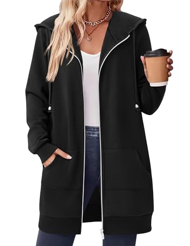 Zeagoo Women's Longline Hooded Sweatshirt / Hoodie Tunic With Fleece,Black,X-Large
