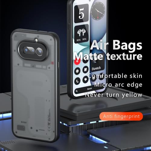 Image of Matte Frosted Case for Nothing Phone 4a, PC+TPU Slim Cover, Air Bag Corners, Anti-Fingerprint, Never Turns Yellow, Micro Arc Edge, Transparent Back, Black