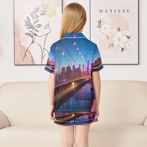 ALAZA Beautiful Bridge River Satin Pajamas Set Short Sleeve Button Down Sleepwear Summer Pjs 2 Piece4