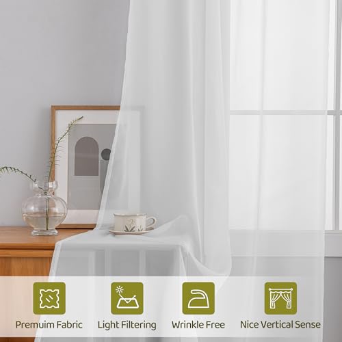 Phating Extra Long Sheer Curtains, Grommet Light Flitering High Ceiling Two Story Curtains for Living Room(White, 1 Panel, 52"X204") by Phating - Image 4