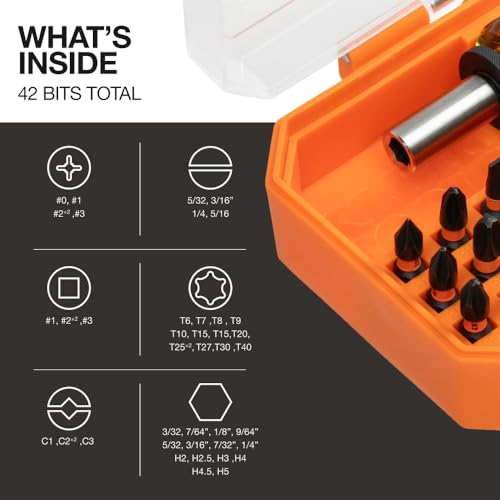 Image of Klein Tools 33803 ProFlex 42-Bit Impact Driver Bit Set with Modular Case, S2 Steel, Magnetic, Adjustable Screwdriver