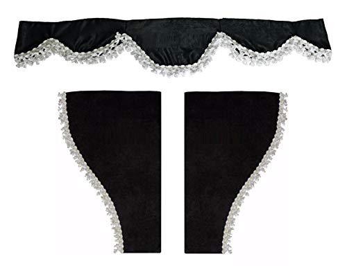 Set 3 Rideaux décoratifs en Peluche avec Pompons Blancs pour camions Volvo (Noir)