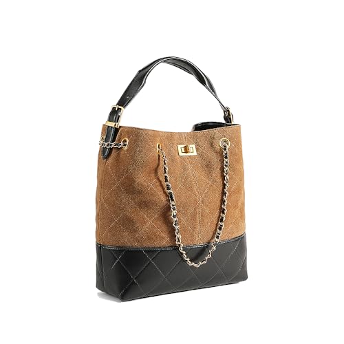 Sac bowling femme en cuir de vachette véritable marron vintage