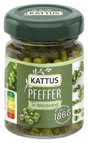 Kattus - Grüner Pfeffer in Weinbrand | Ganzer, eingelegter Pfeffer zum Würzen von Saucen | 50 g im Glas