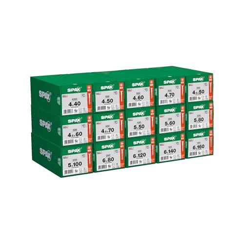 SPAX Kit de bricolage–5900 vis à filetage partiel avec tête fraisée pour un aménagement idéal de l'atelier, pour chaque application, la vis adaptée de qualité Spax, taille professionnel