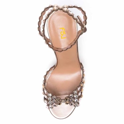 FSJ Women Fashion Open Almond Toe Ankle Strap Sandals Chunky High Heel Crystal Rhinestone Pumps Wedding Party Evening Shoes3