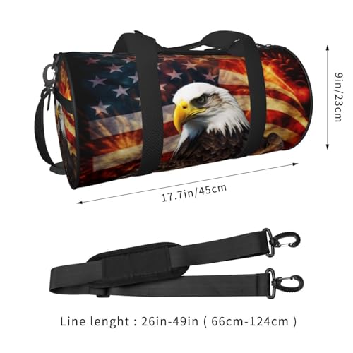 Sports Gym Bag for Women Men Travel Duffel Bag Tote Weekender Bag American Flag Fire Eagle Carry on Overnight Bag for Travel Swimming Fitness Workout Sports Duffle Bag2