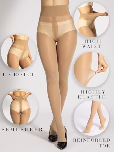 Image of HOTBOSS Unbelievable Durability Tights, Rip Resistant Pantyhose, 40D Semi Sheer High Waist T-Crotch Strong Tights for Women