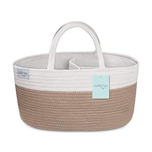 Natemia Rope Diaper Caddy Organizer│Large Portable Nursery Storage Bin and Car Travel Organizer│Tote Bag with Dividers…