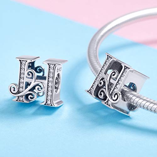 Image of Eternalll Jewellery - Spacer Beads Authentic 925 Sterling Silver Charms Vintage A-Z Letter Alphabet Charms for Bead Bracelets Women Charm Diy Jewelry